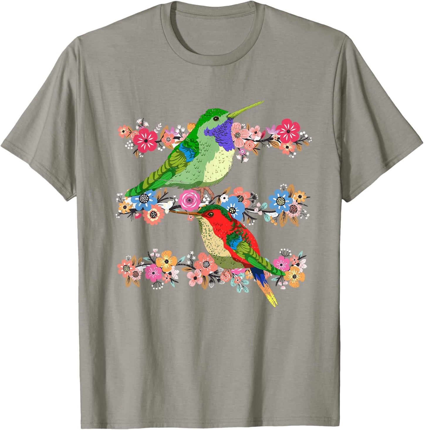 Animal Lover Flowers Pretty Bird Floral Vintage Hummingbird T-Shirt - T-Shirt | Sand