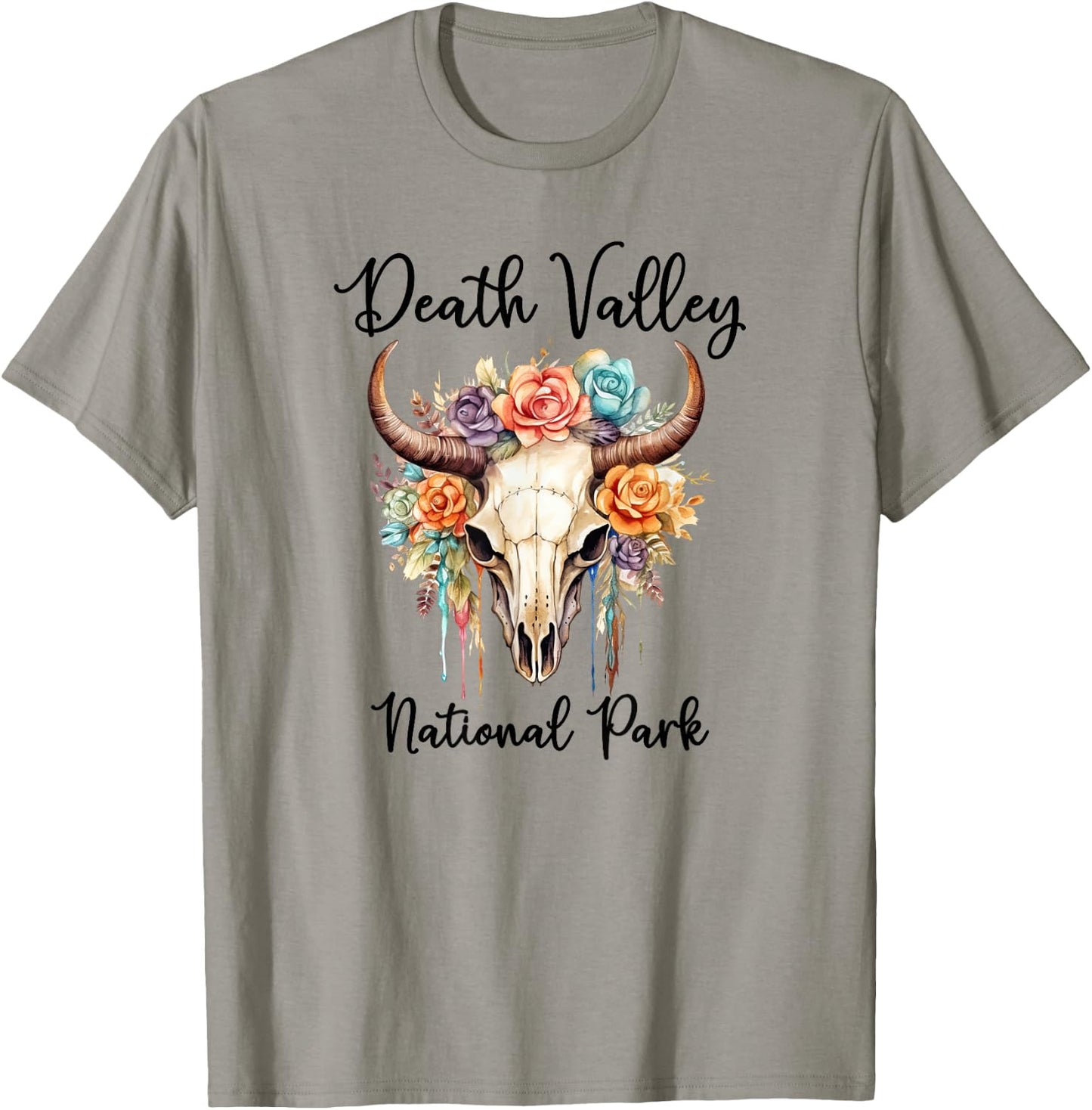 DEATH VALLEY NATIONAL PARK Skull with Colorful Flowers T-Shirt - T-Shirt | Sand