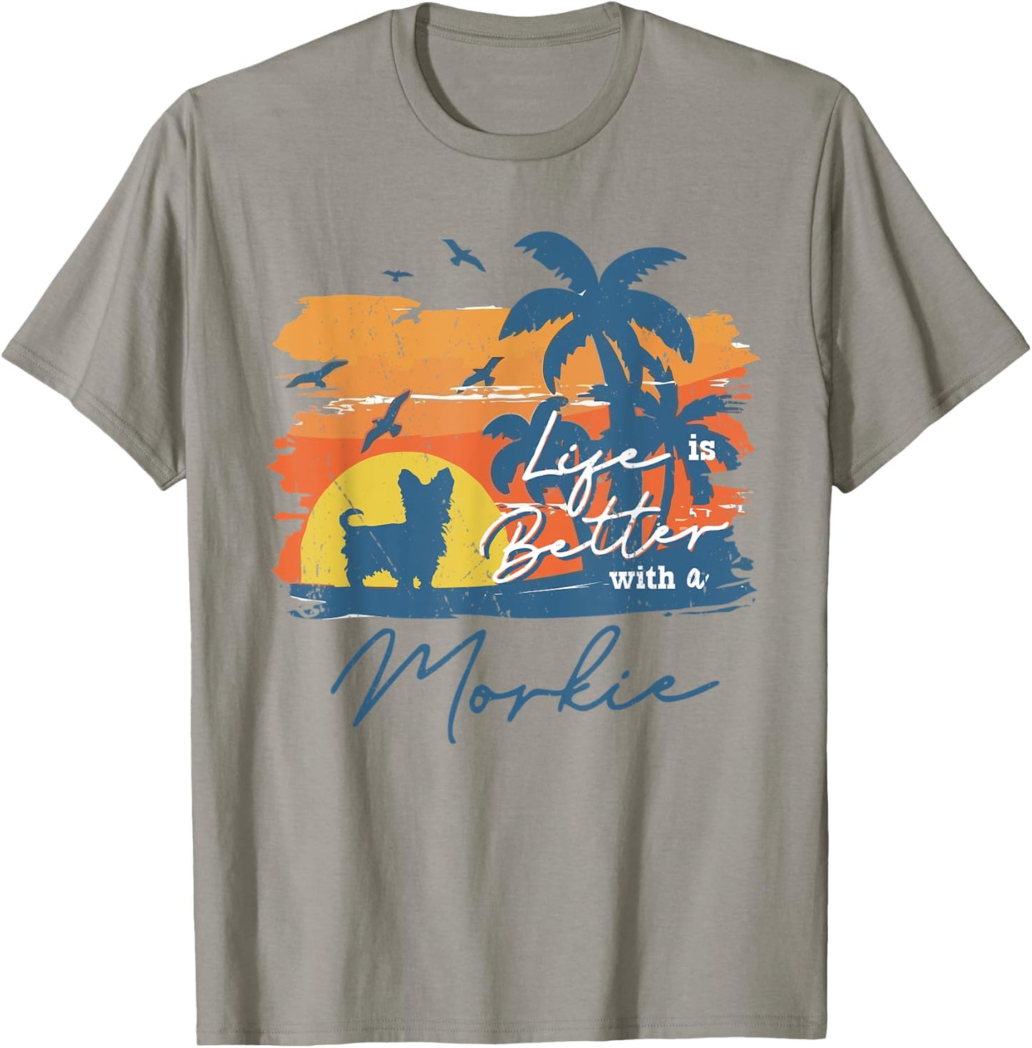 Morkie Life is Better Vintage Sunset T-Shirt - T-Shirt | Sand