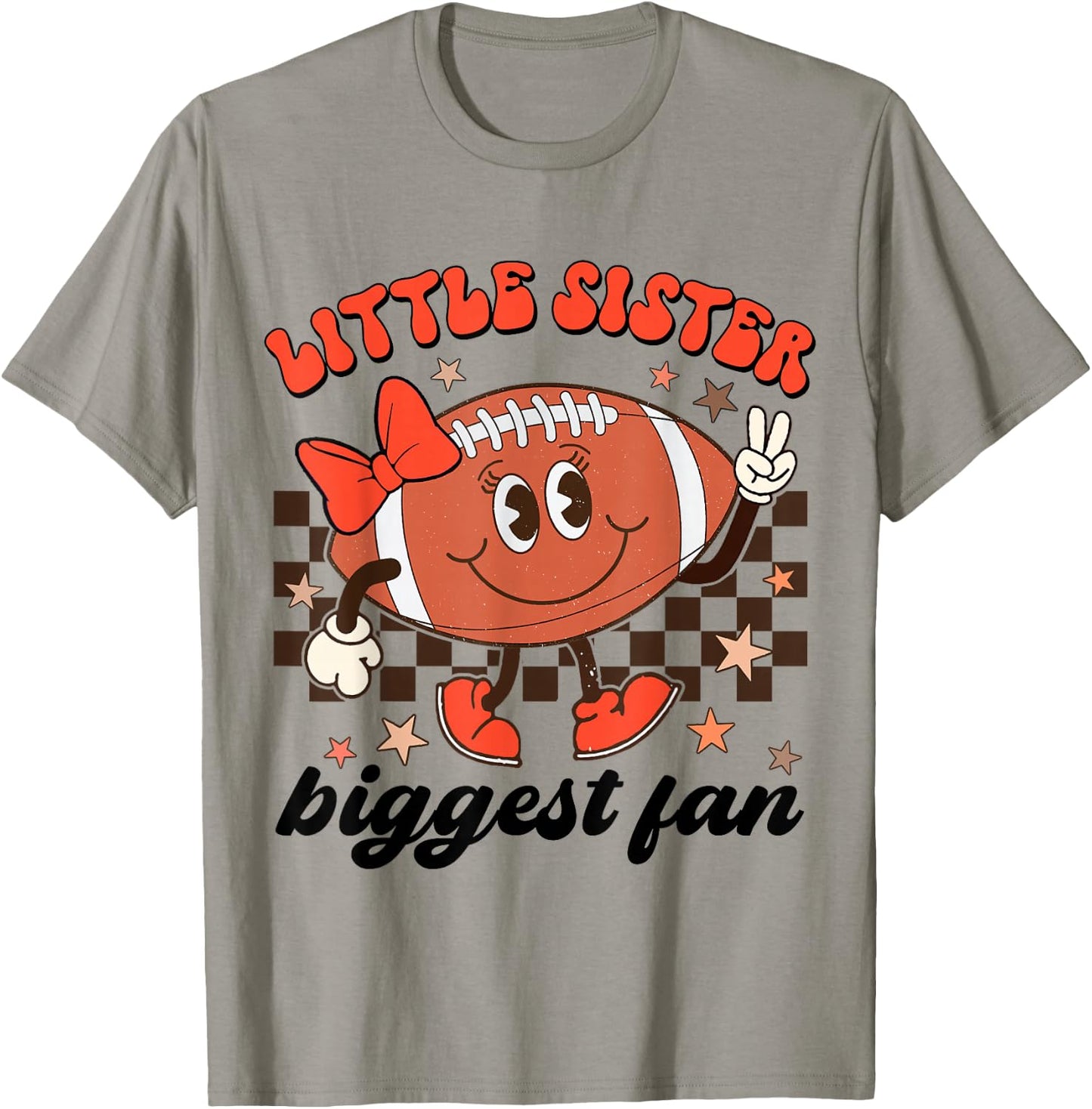 Little Sister Biggest Fan Football Groovy Game Day Girls Kid T-Shirt - T-Shirt | Sand