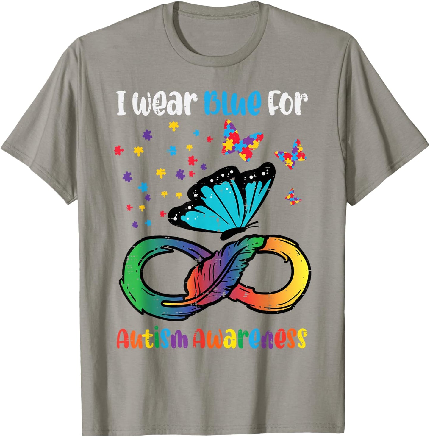 Blue For Autism Awareness Infinity Butterfly Women Men Kids T-Shirt - T-Shirt | Sand