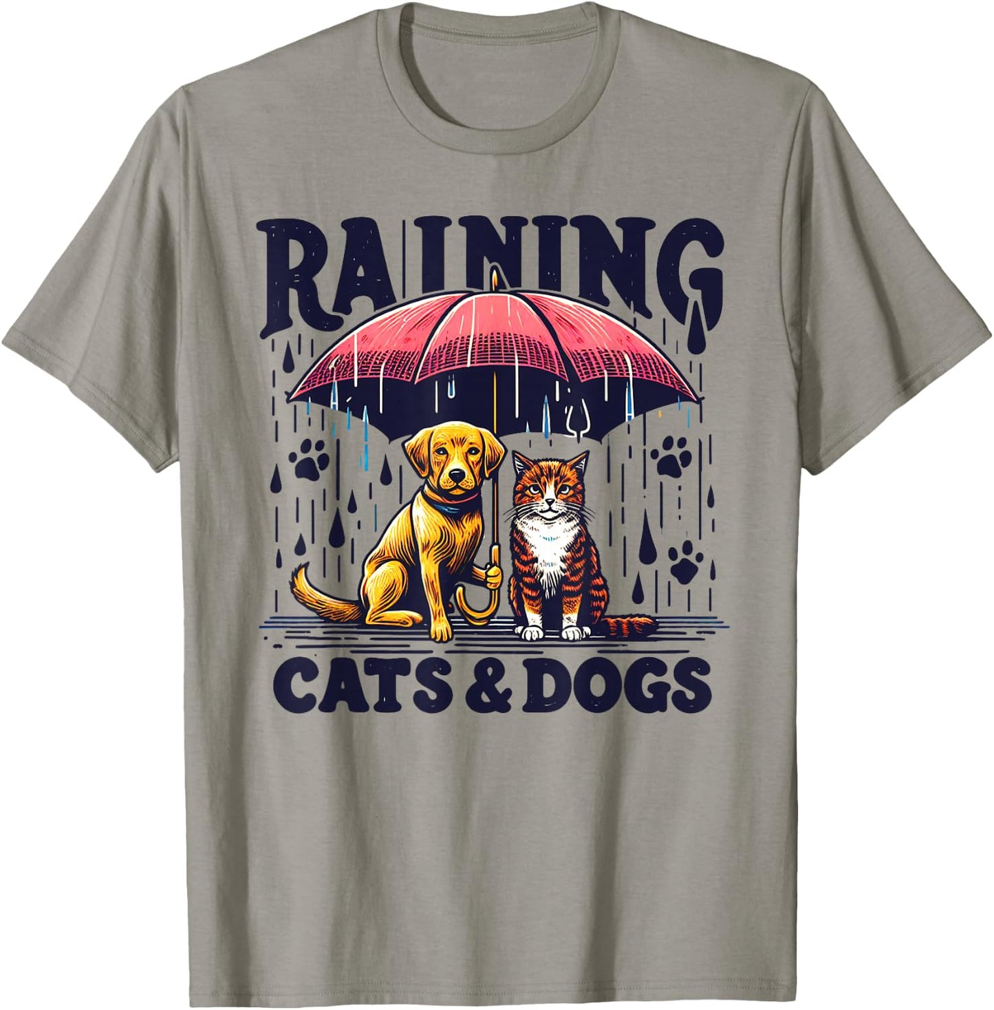 Funny Idiom Raining Cats and Dogs canine feline Puppy Kitty T-Shirt - T-Shirt | Sand