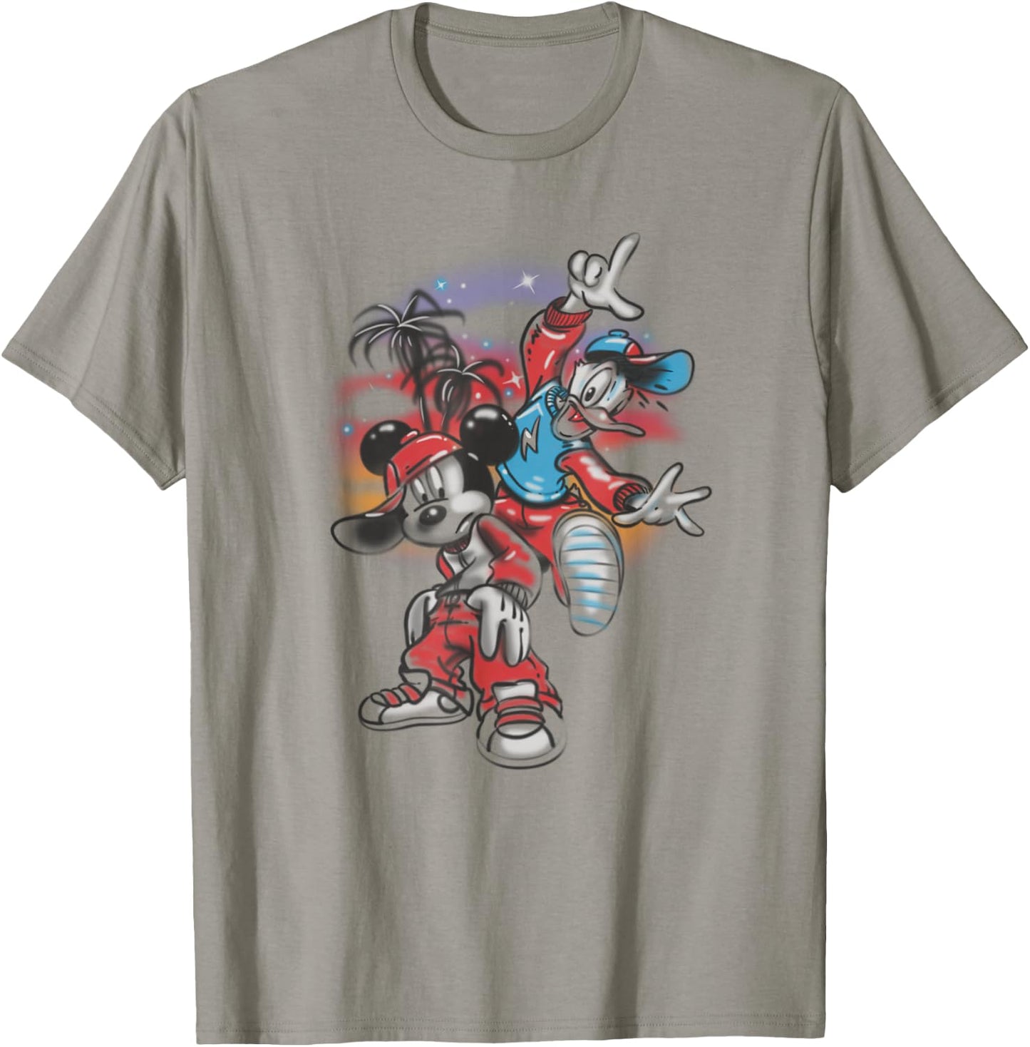 Disney Mickey And Friends Air Brush Graffiti Mickey & Donald T-Shirt - T-Shirt | Sand
