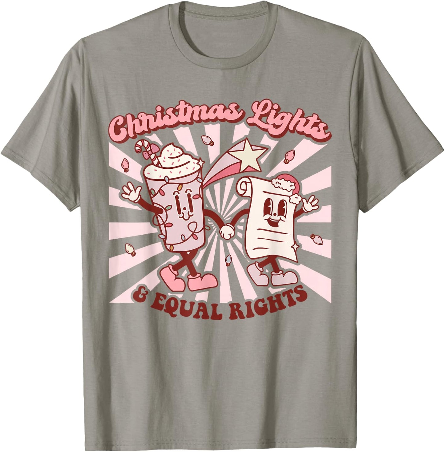 Trendy Christmas Retro Santa Equality Co. Christmas Lights & Equal Rights Feminist T-Shirt - T-Shirt | Sand