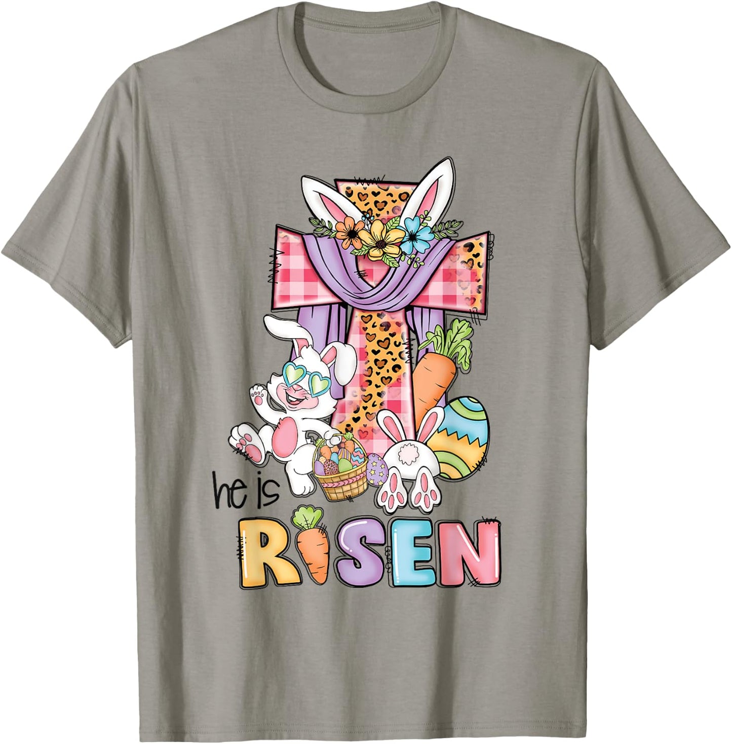 He is Risen Floral Cross Vintage Happy Easter Day T-Shirt - T-Shirt | Sand
