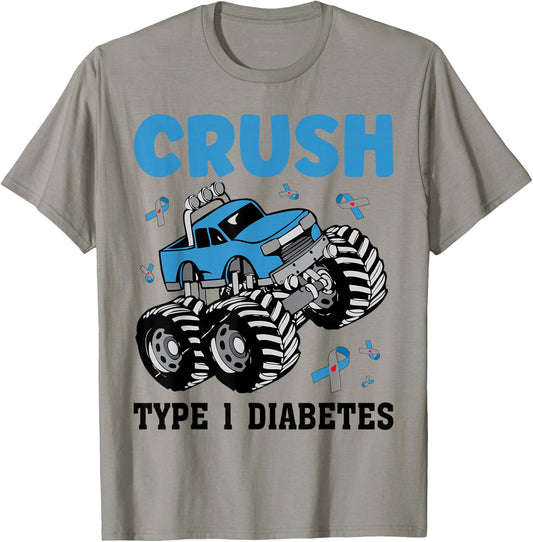 Crush Type 1 Diabetes Awareness T1D Warrior Monster Truck T-Shirt - T-Shirt | Sand
