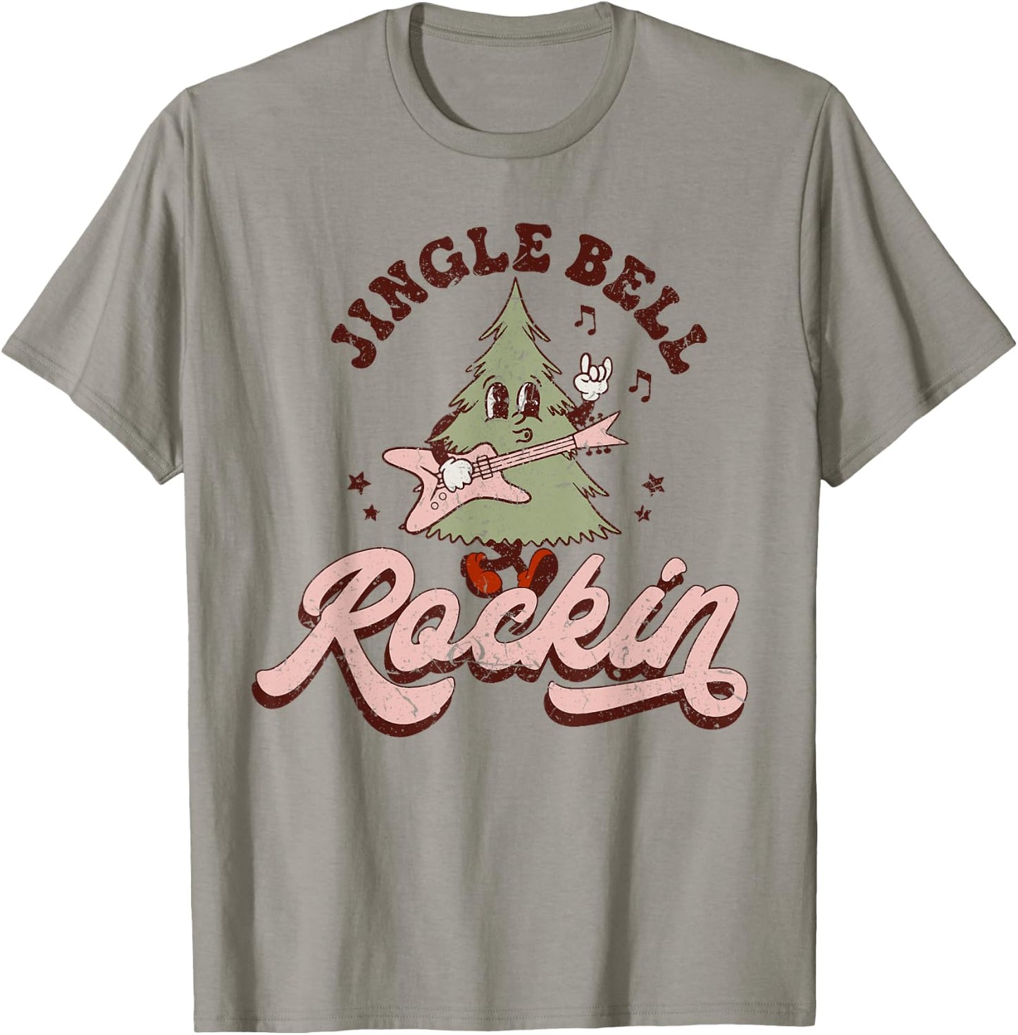 Jingle Bell Rock Rockin' Christmas Tree Retro Music Gifts T-Shirt - T-Shirt | Sand