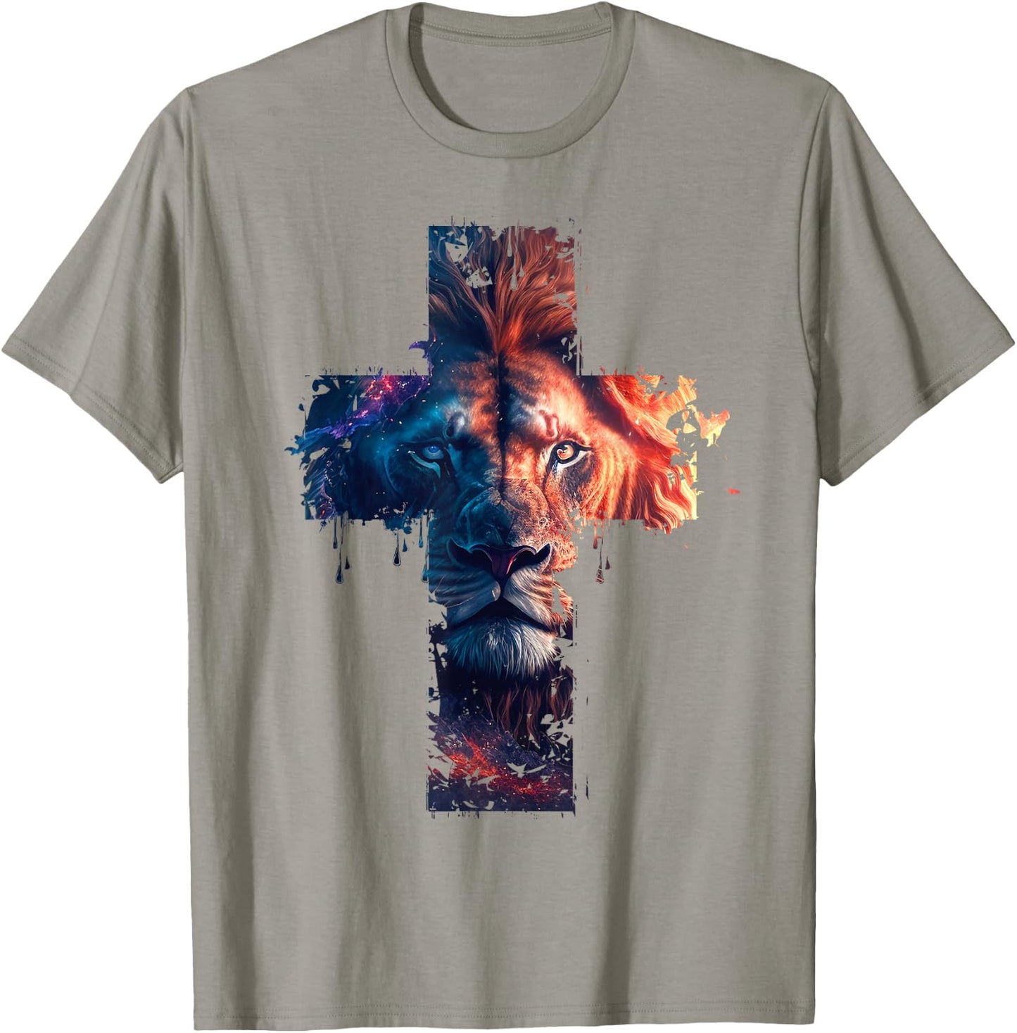 Lion of Judah Cross of Jesus Christ Christian Faith Graphic T-Shirt - T-Shirt | Sand
