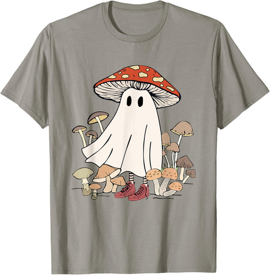 Mushroom Ghost Spooky Season Creepy Mushroom Boo Halloween T-Shirt - T-Shirt | Sand