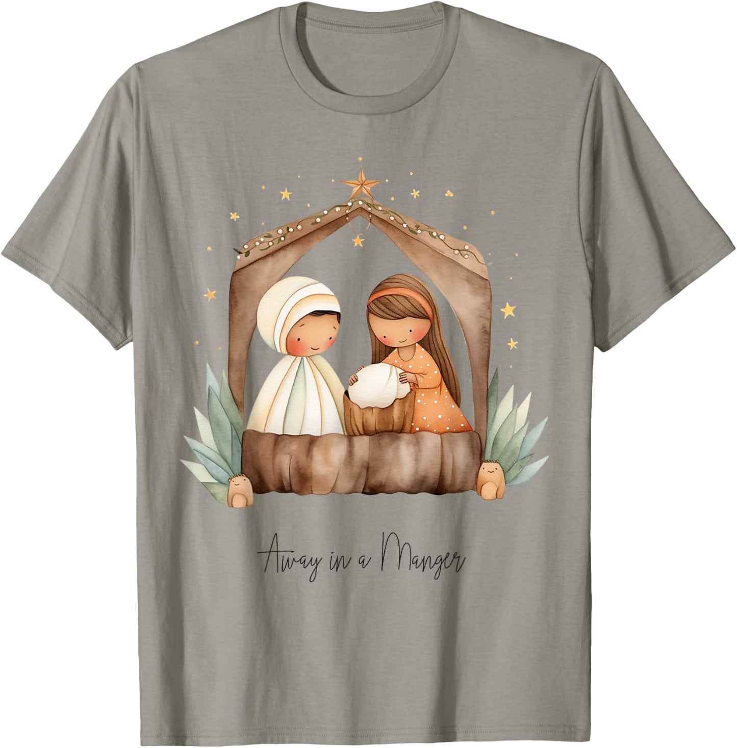 Boho Nativity Scene Away in a Manger Christmas T-Shirt - T-Shirt | Sand