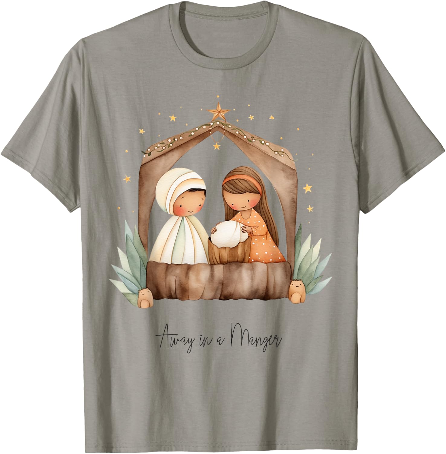 Boho Nativity Scene Away in a Manger Christmas T-Shirt - T-Shirt | Sand