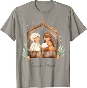 Boho Nativity Scene Away in a Manger Christmas T-Shirt - T-Shirt | Sand
