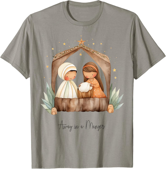 Boho Nativity Scene Away in a Manger Christmas T-Shirt - T-Shirt | Sand