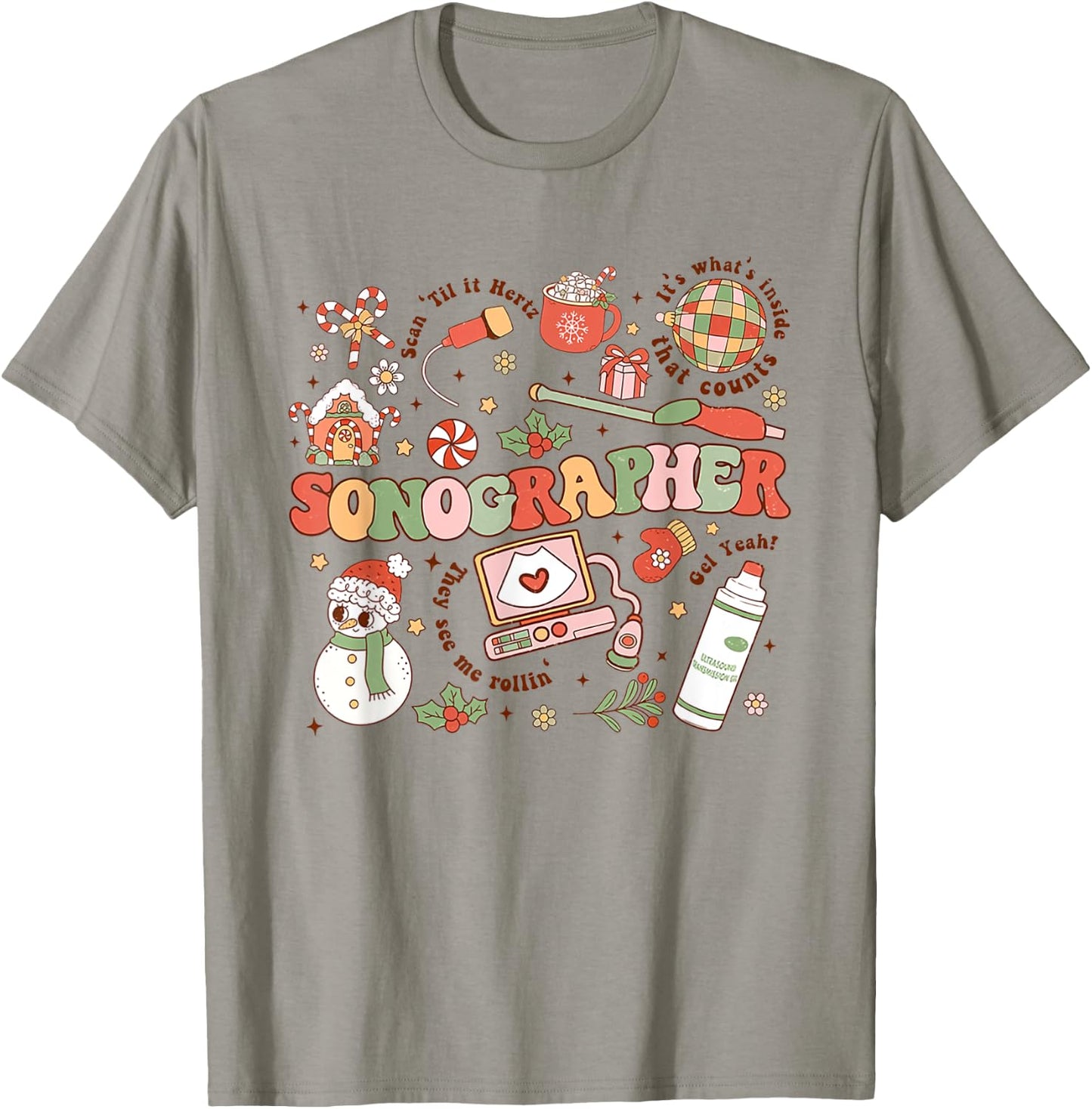 Women Retro Christmas Sonographer Ultrasound Technologist T-Shirt - T-Shirt | Sand