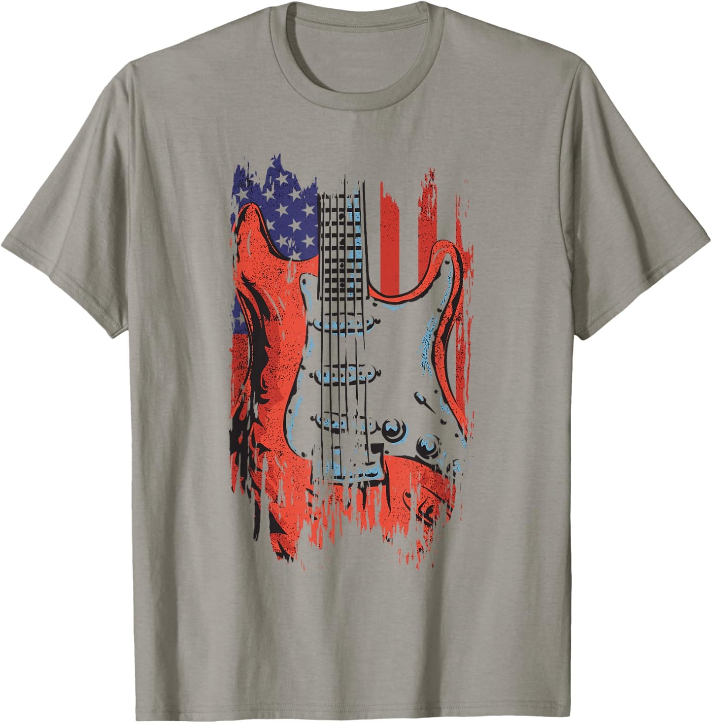 American Flag Guitar 4th of July Guitarist USA Country Music T-Shirt - T-Shirt | Sand