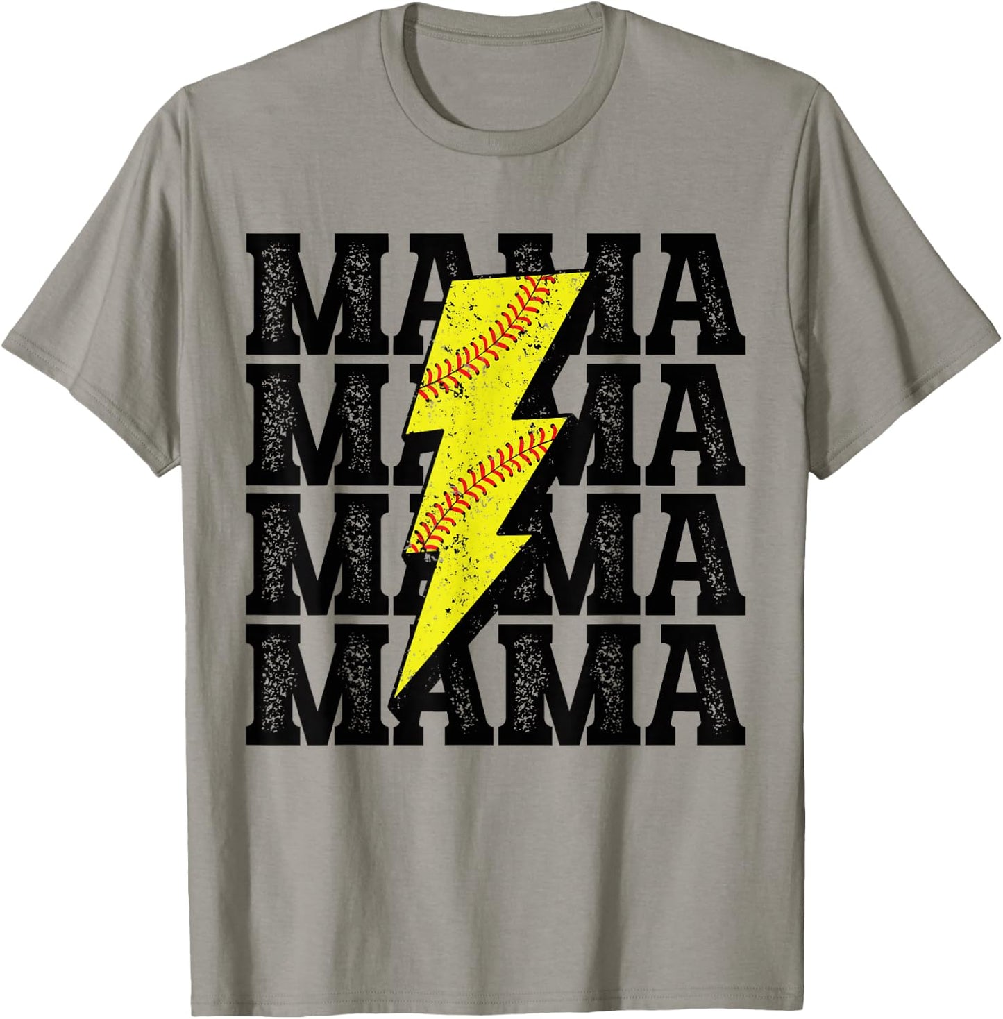 Vintage Softball Mama Distressed Lightning Bolt Mom T-Shirt - T-Shirt | Sand
