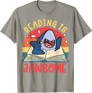Reading Is Jawsome Shirt Shark Book Kids Boy Toddler Nerdy T-Shirt - T-Shirt | Sand