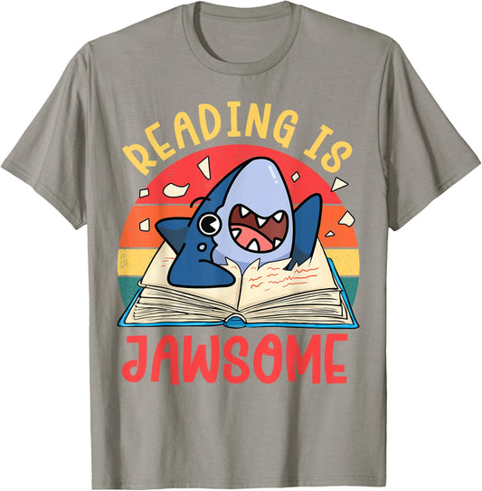 Reading Is Jawsome Shirt Shark Book Kids Boy Toddler Nerdy T-Shirt - T-Shirt | Sand