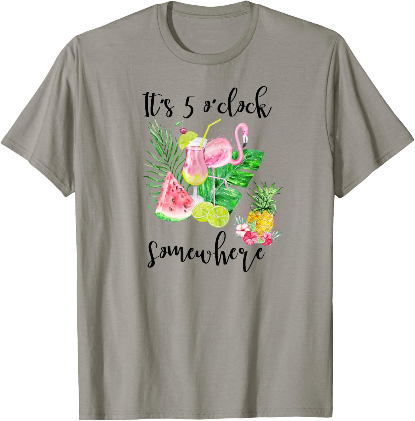 It's 5 Oclock Somewhere Funny Flamingo Drinking a Margarita T-Shirt - T-Shirt | Sand
