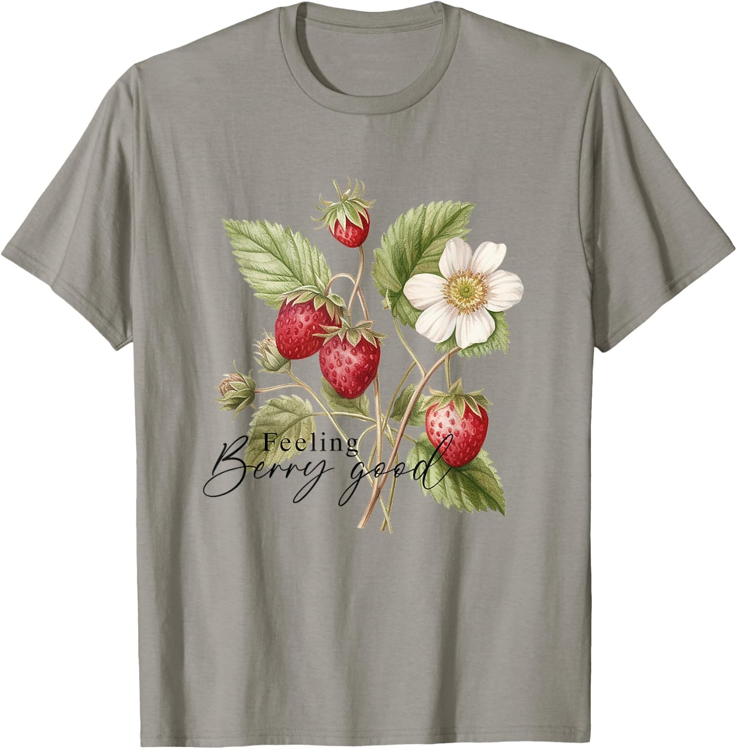 Summer Flower Strawberries Nature Lover Floral Wildflower T-Shirt - T-Shirt | Sand