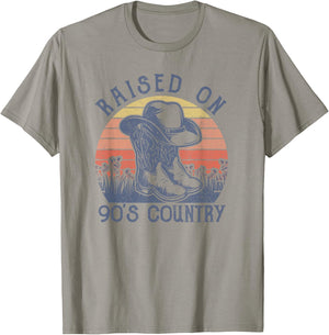Vintage Western Raised On 90's Country Music Cowboy Hat T-Shirt - T-Shirt | Sand
