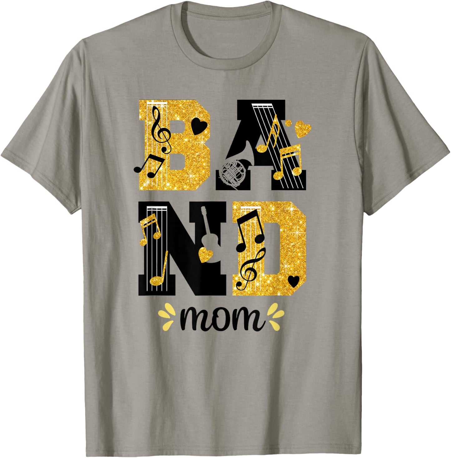 Proud Band Mom Musical Marching Band Mom Yellow and Black T-Shirt - T-Shirt | Sand