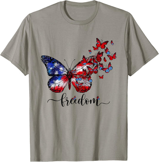 USA Flag Butterfly Freedom Happy 4th Of July Kids Men T-Shirt - T-Shirt | Sand