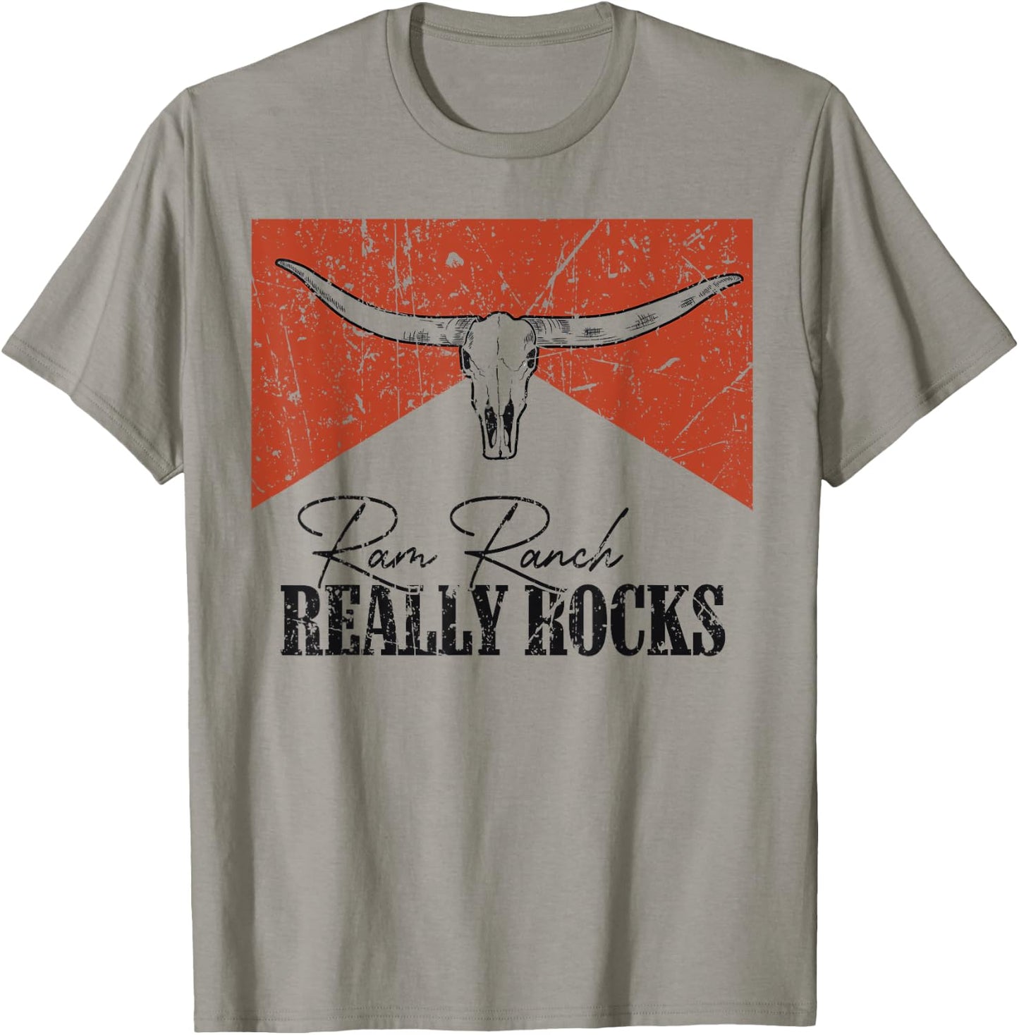 Vintage Bull Skull Ram Ranch Really Rocks Western Country T-Shirt - T-Shirt | Sand