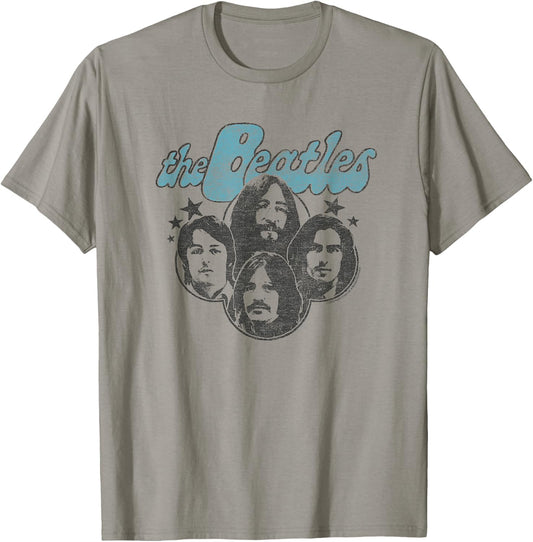 The Beatles - Groovy Blue Logo with Band Member Faces T-Shirt - T-Shirt | Sand