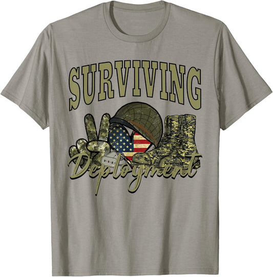 Surviving Deployment Red Friday Military US Flag Army Family T-Shirt - T-Shirt | Sand