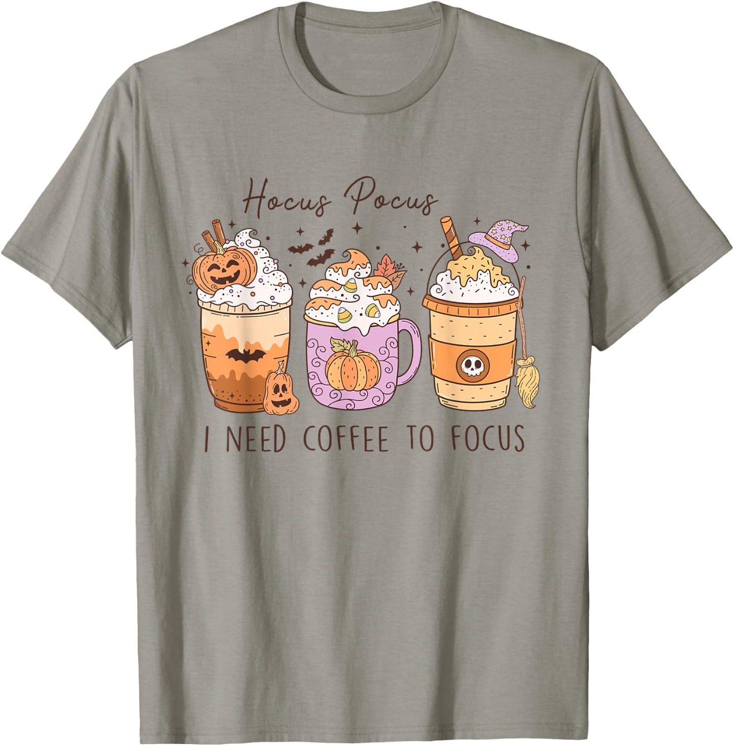 Hocus Pocus I Need Coffee To Focus Vintage Halloween T-Shirt - T-Shirt | Sand
