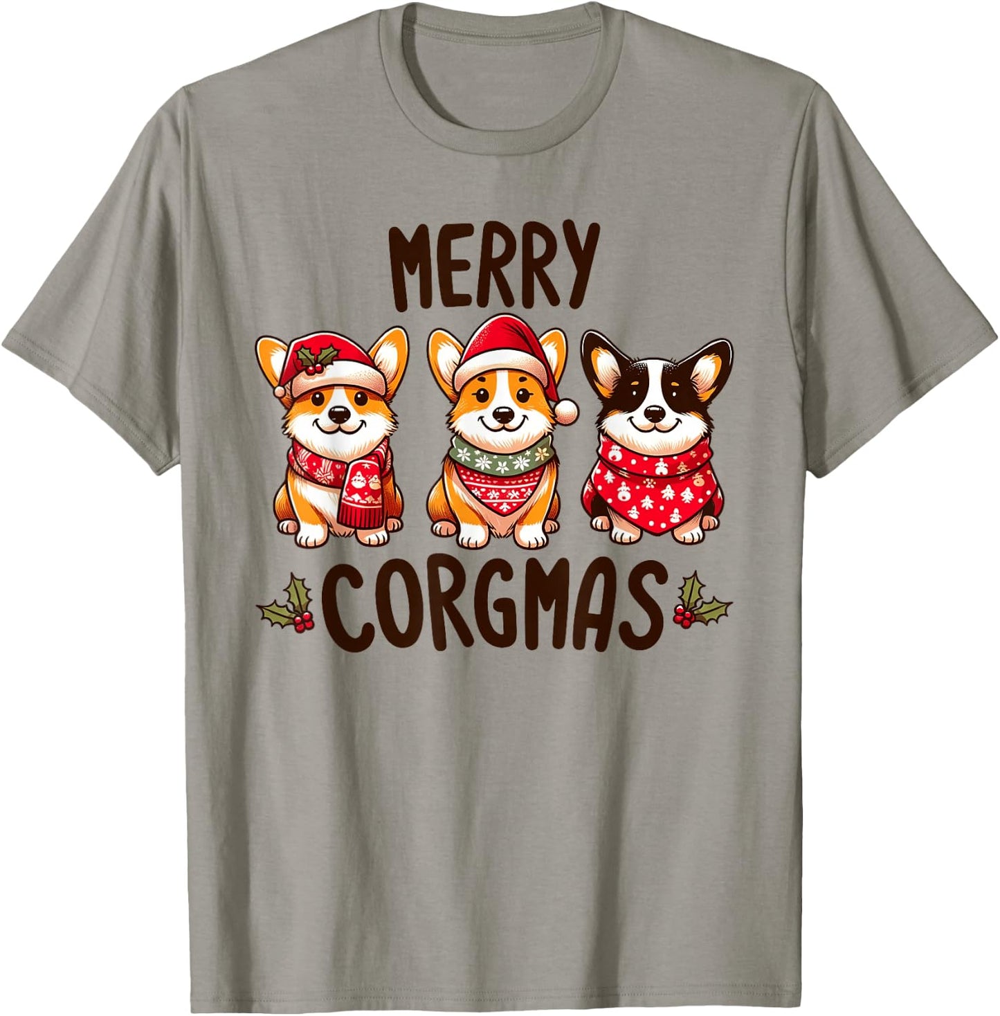 Merry Corgmas Santa Hat Christmas Corgi Dog Mom Dad Owner T-Shirt - T-Shirt | Sand