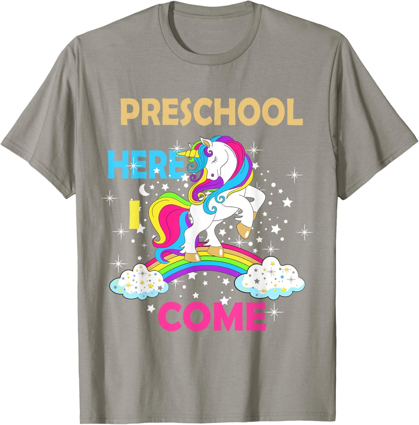 Look Out Preschool Here I Come Girl Unicorn Pre School T-Shirt - T-Shirt | Sand