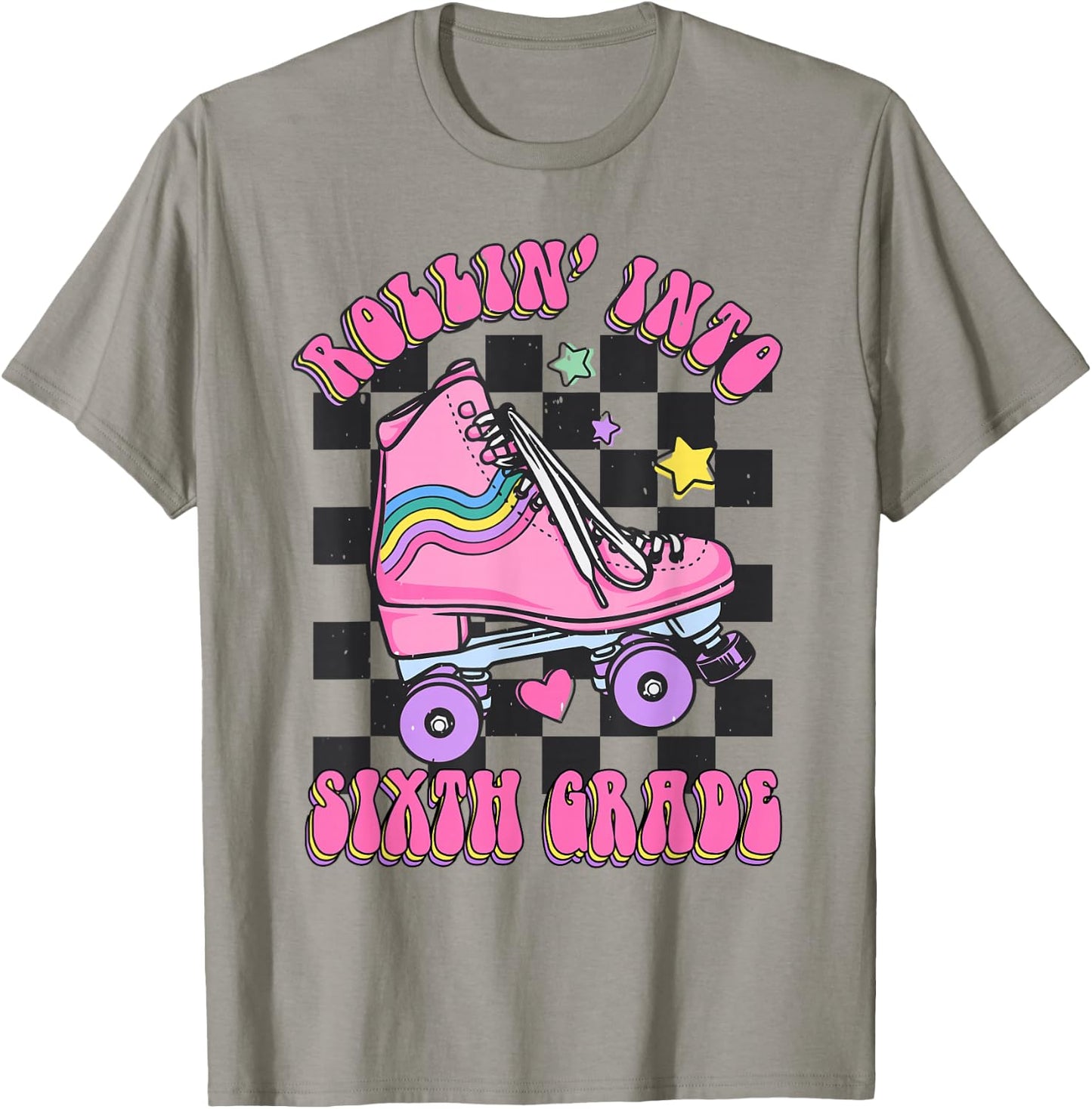 Kids Back To School Skating Rollin Into Sixth 6th Grade T-Shirt - T-Shirt | Sand