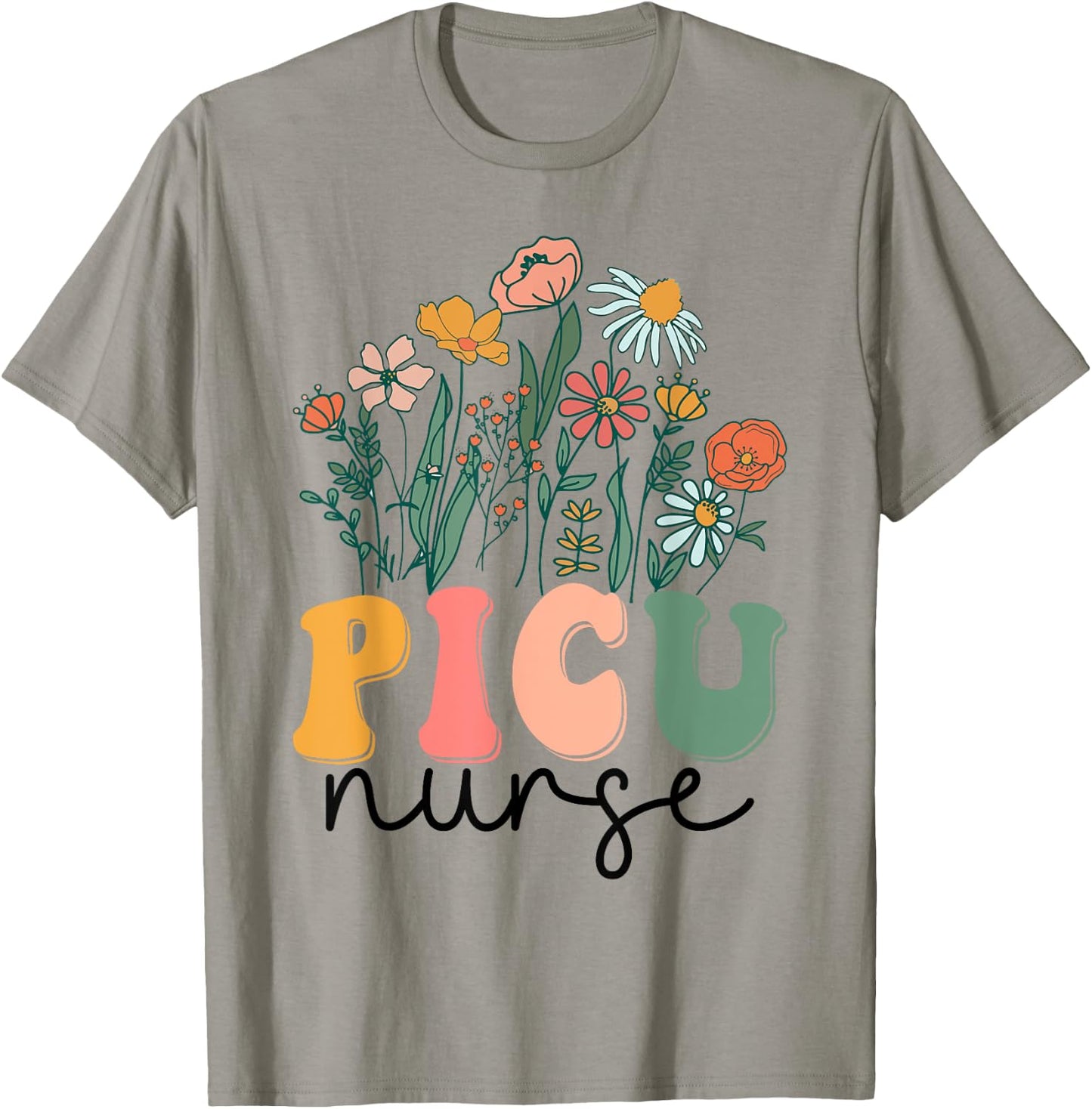 Groovy Wildflower Picu Nurse T-Shirt - T-Shirt | Sand
