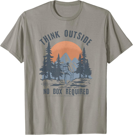 Think Outside no Box Required Funny Hiking T-Shirt - T-Shirt | Sand