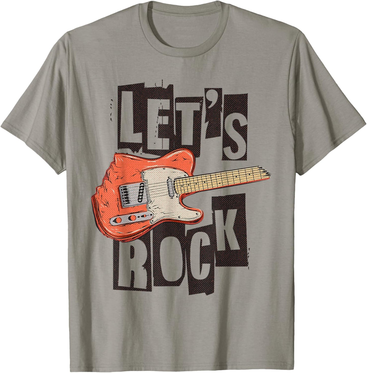 Let's Rock Electric Guitar Music Lover Band Guitarist Retro T-Shirt - T-Shirt | Sand