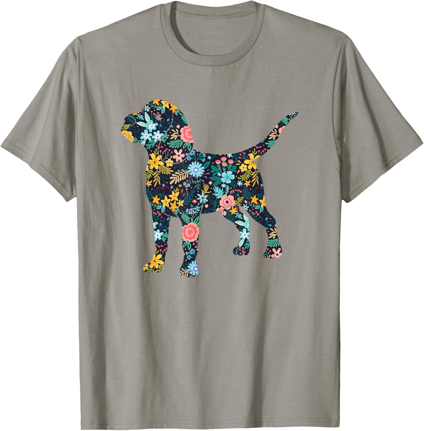Beagle Floral Dog Silhouette Graphic T-Shirt - T-Shirt | Sand