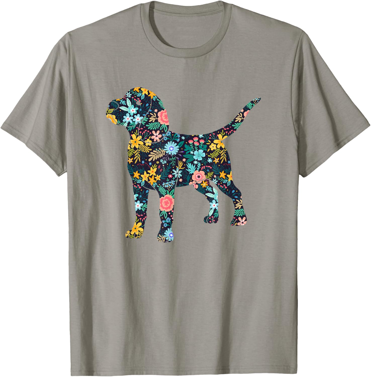 Beagle Floral Dog Silhouette Graphic T-Shirt - T-Shirt | Sand