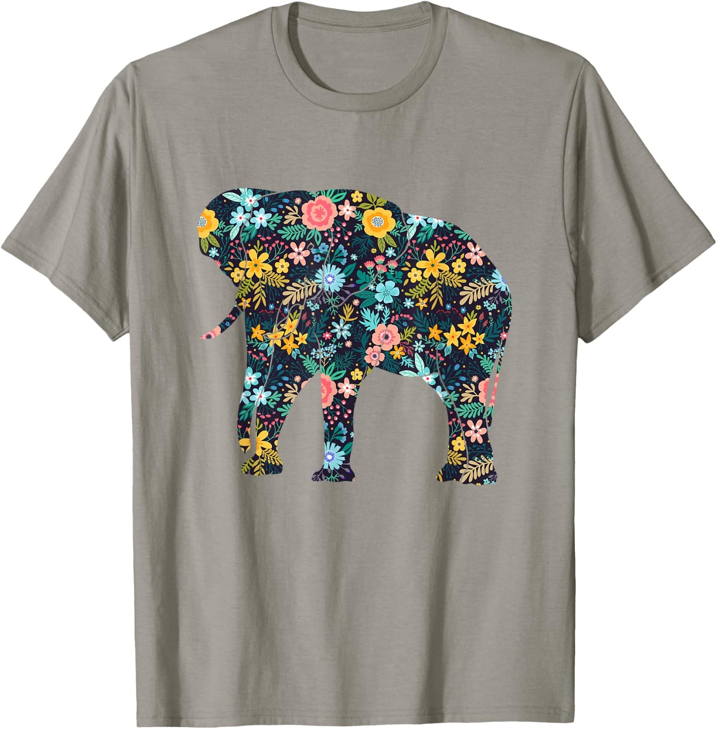 Floral Elephant Silhouette Girls Graphic T-Shirt - T-Shirt | Sand
