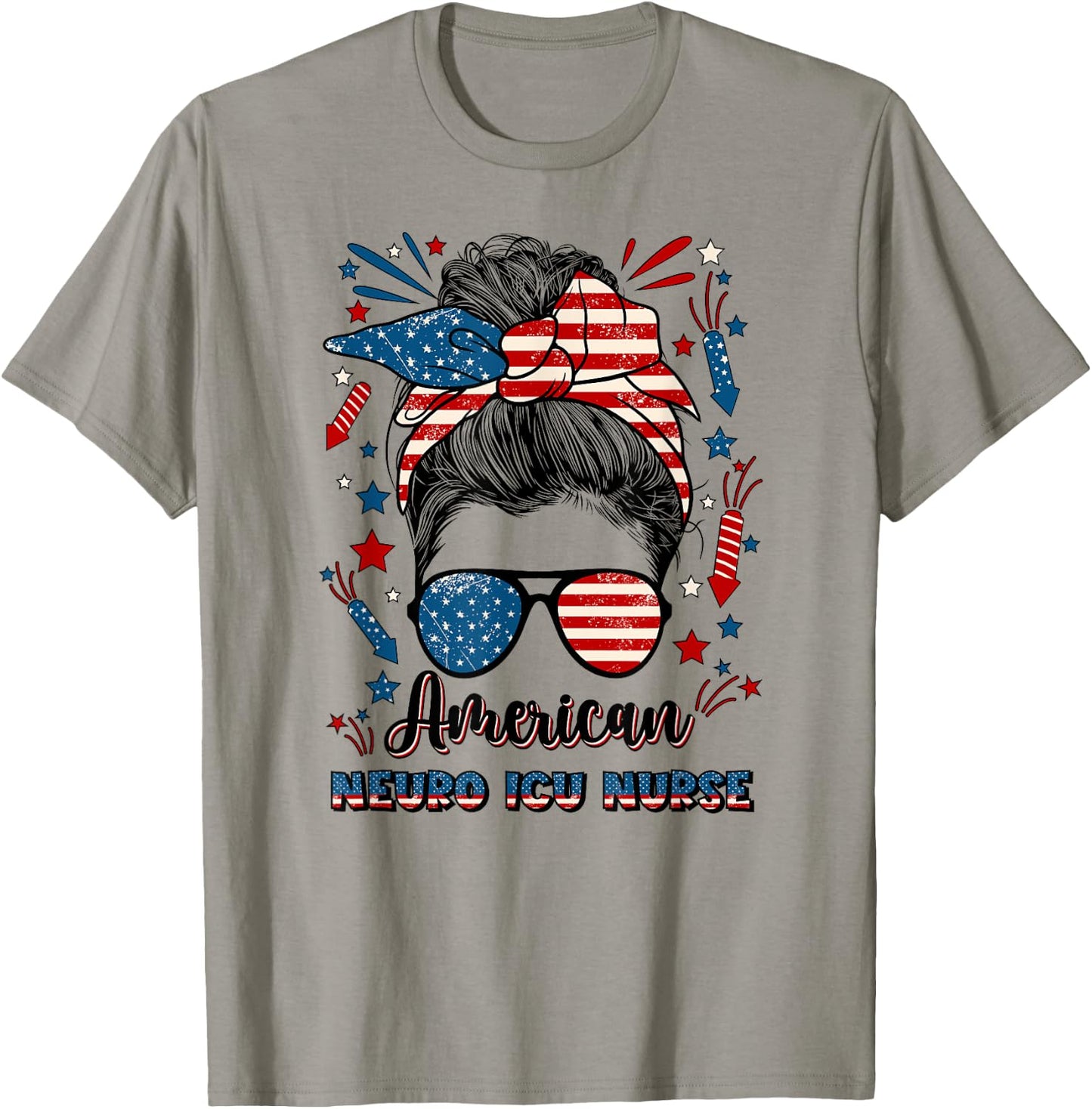 4th Of July Neuro ICU Nurse American Flag Neuro ICU Nursing Men T-Shirt - T-Shirt | Sand