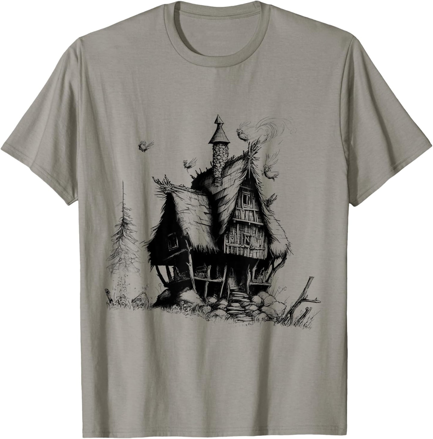 Walking House on Chicken Legs Slavic folklore Baba Yaga Art T-Shirt - T-Shirt | Sand