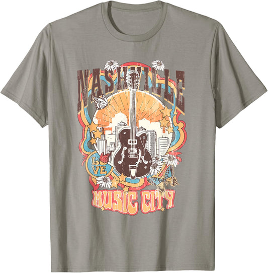 Nashville Tennessee Guitar Country Music City Guitarist Gift T-Shirt - T-Shirt | Sand
