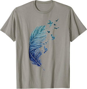 Flying Flock of Birds Feather Ink Art Bird Lovers T-Shirt - T-Shirt | Sand