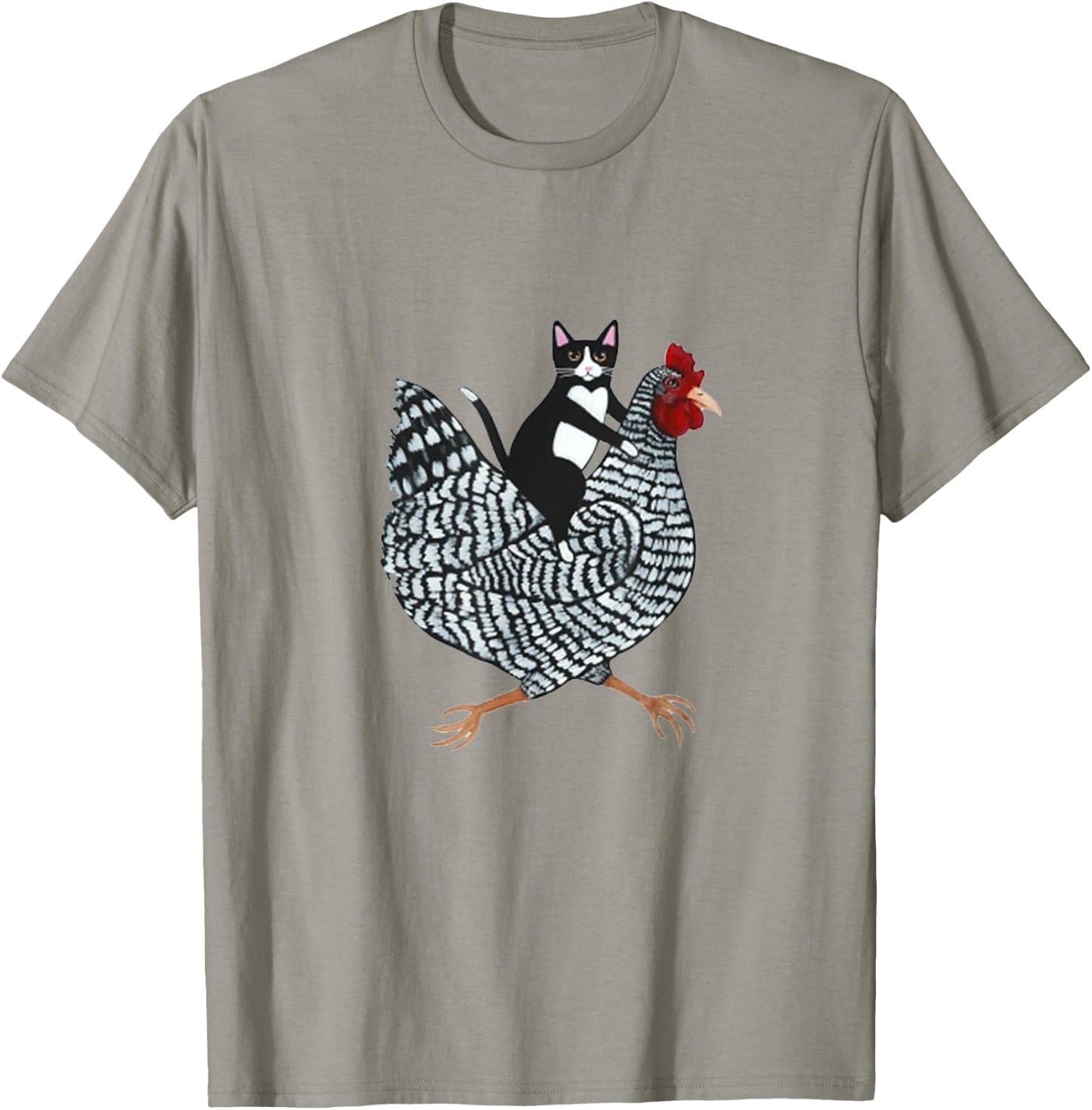 Cat on a Chicken - -Adults, Black, Medium, Short Sleeve, Animal Print, Classic Fit T-Shirt - T-Shirt | Sand