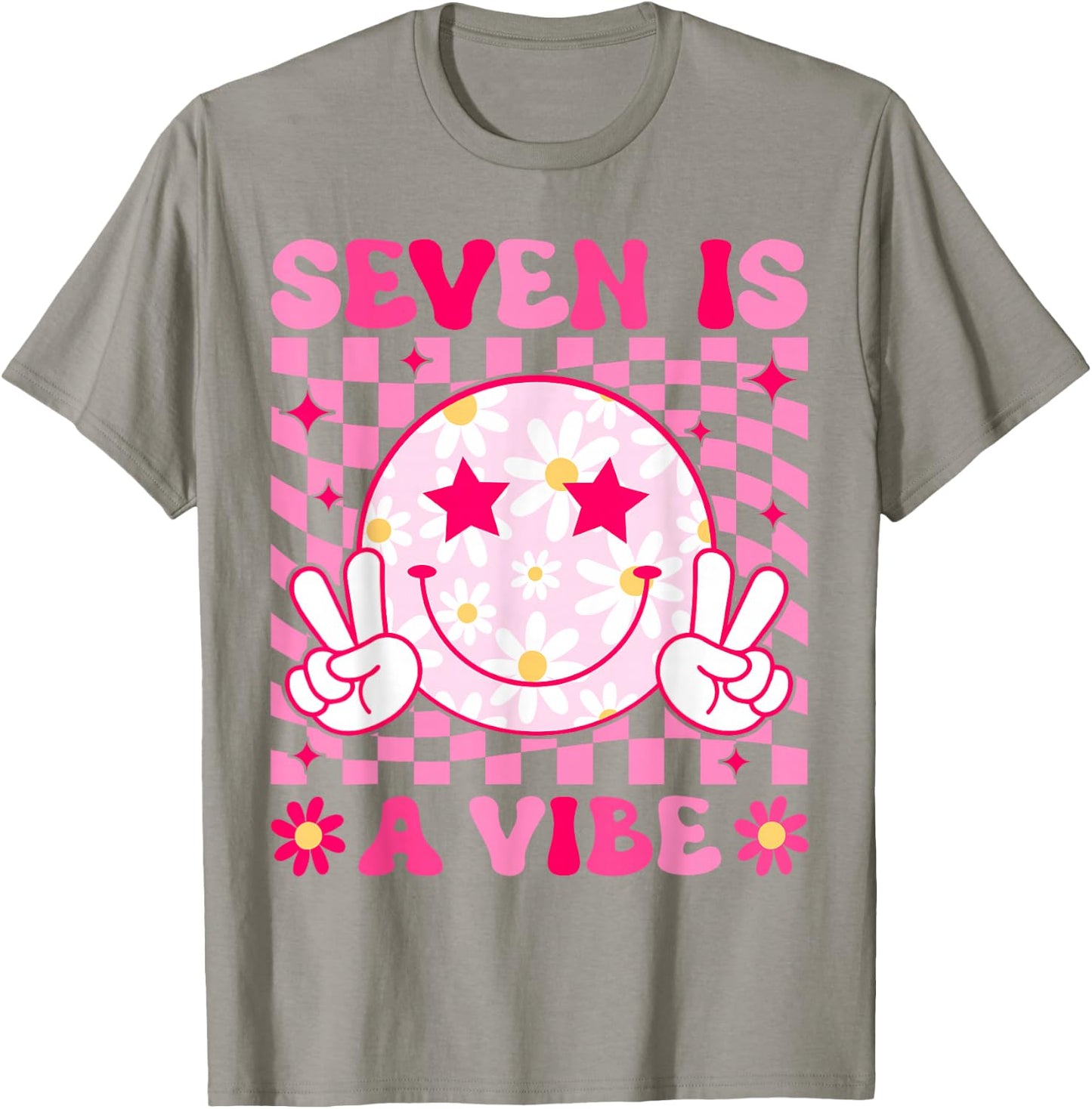 Seven Is A Vibe Birthday Groovy 7 Year Old Girl 7th Birthday T-Shirt - T-Shirt | Sand