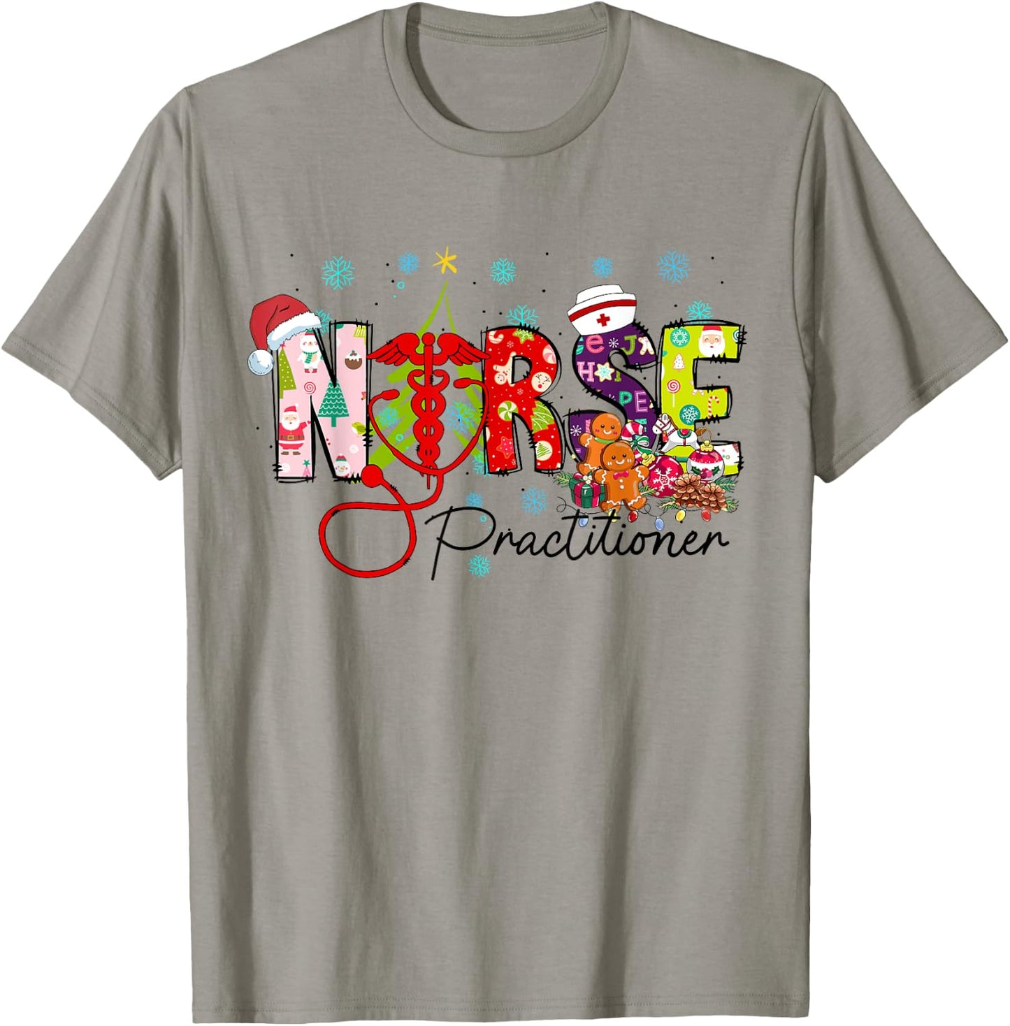 Women Christmas Nurse Practitioner Nurse Crew Stethoscope T-Shirt - T-Shirt | Sand