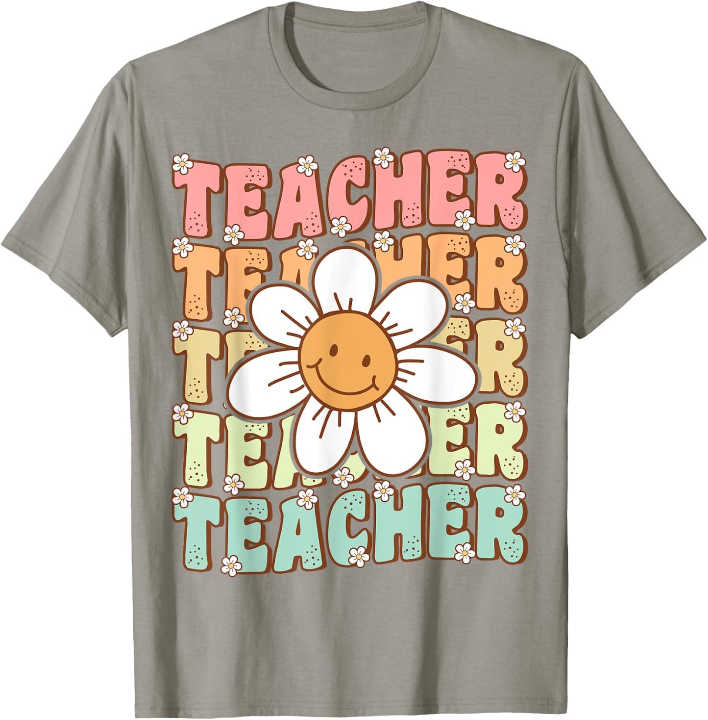 Groovy Teacher Cute Daisy Flower Retro Back to School T-Shirt - T-Shirt | Sand