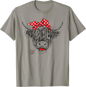 Scottish Highland Cow Cattle Hairy Cow Flowers Woman T-Shirt - T-Shirt | Sand
