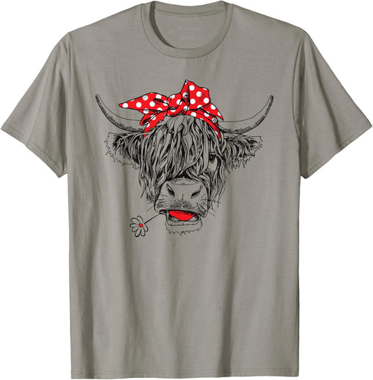 Scottish Highland Cow Cattle Hairy Cow Flowers Woman T-Shirt - T-Shirt | Sand